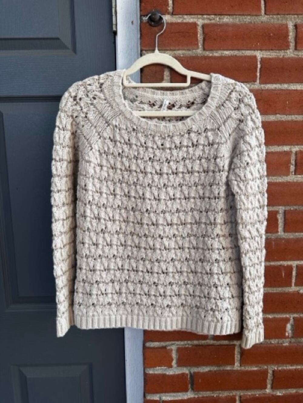 Willow & Clay Open Weave Chunky Cotton Sweater Size XS Tan Beach Classic